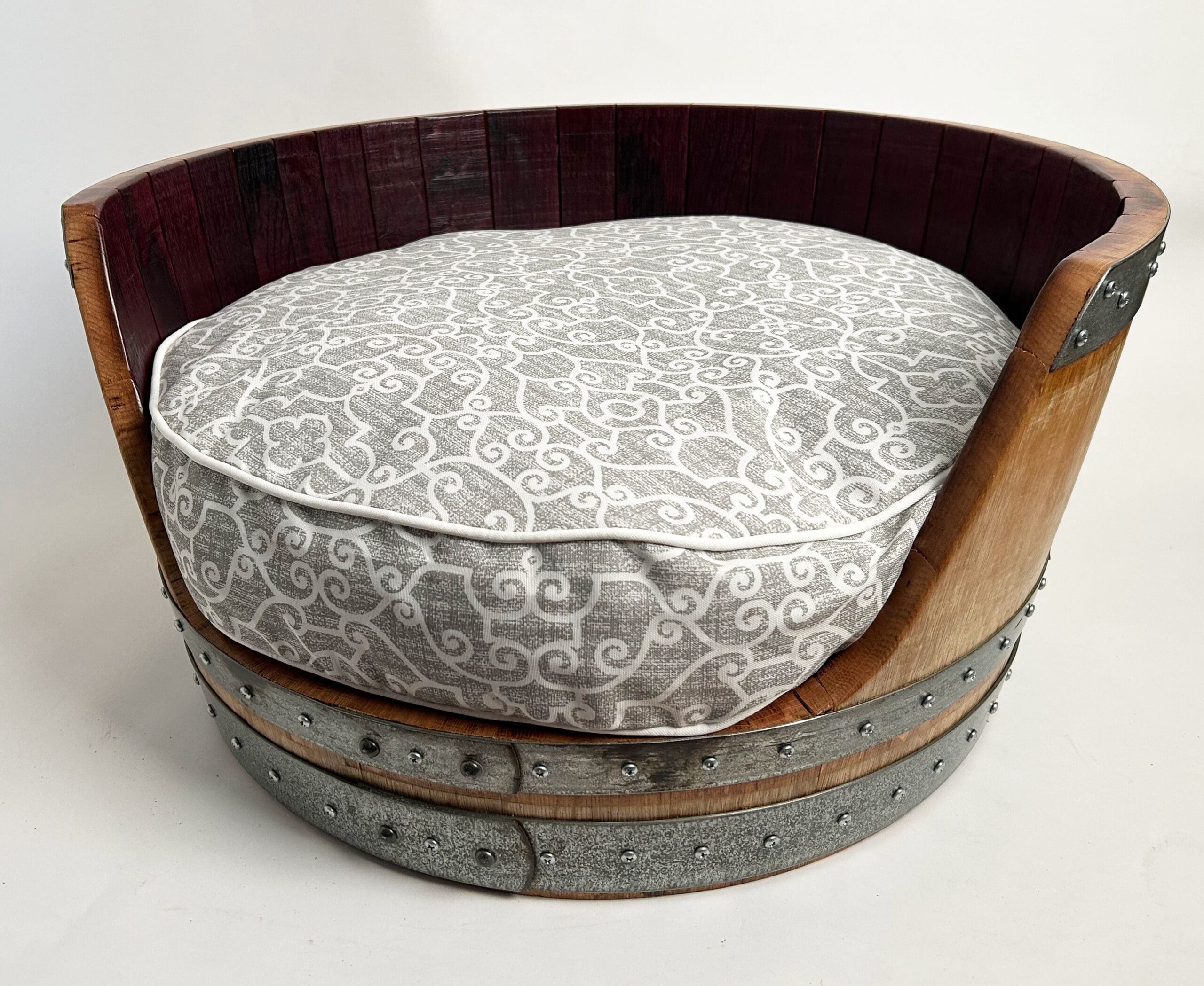 Wine Barrel Dog Bed -Gray Swirl