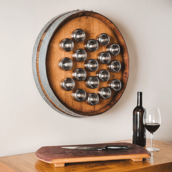 Wine Barrel Spice Rack- 18 Steel Cans