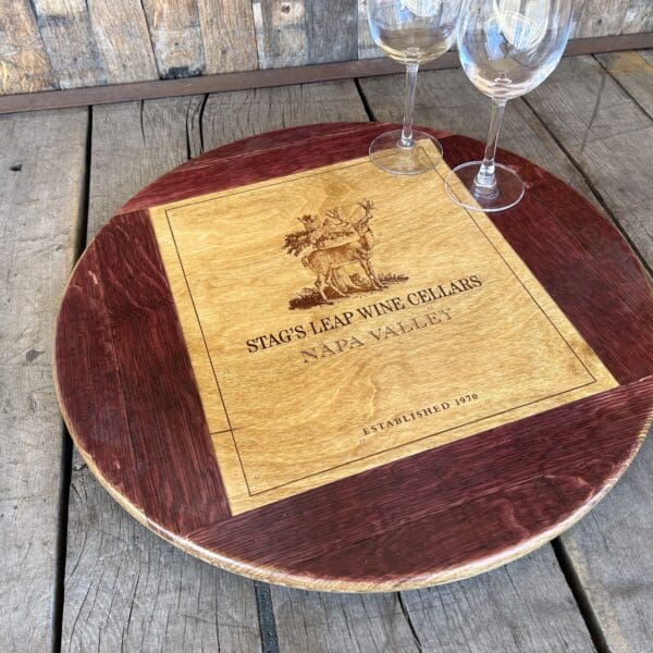 Large Stag's Leap Crate Lazy Susan with Wine Barrel Surround