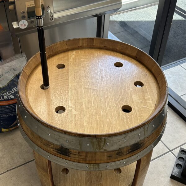 Wine Barrel Pool Cue Rack -6 Cues, Natural