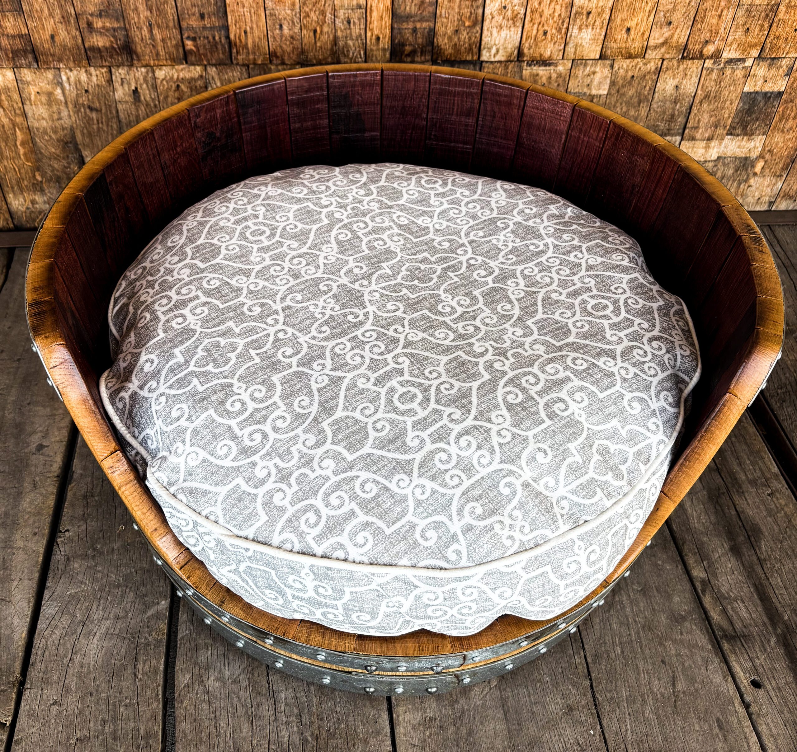 Wine Barrel Dog Bed -Gray Swirl - Image 5