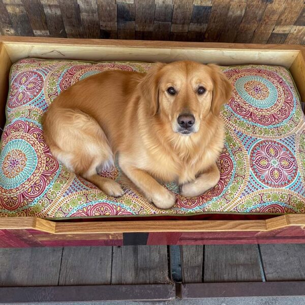 Wine Barrel Dog Bed -Large Rectangular, Swirl Pattern